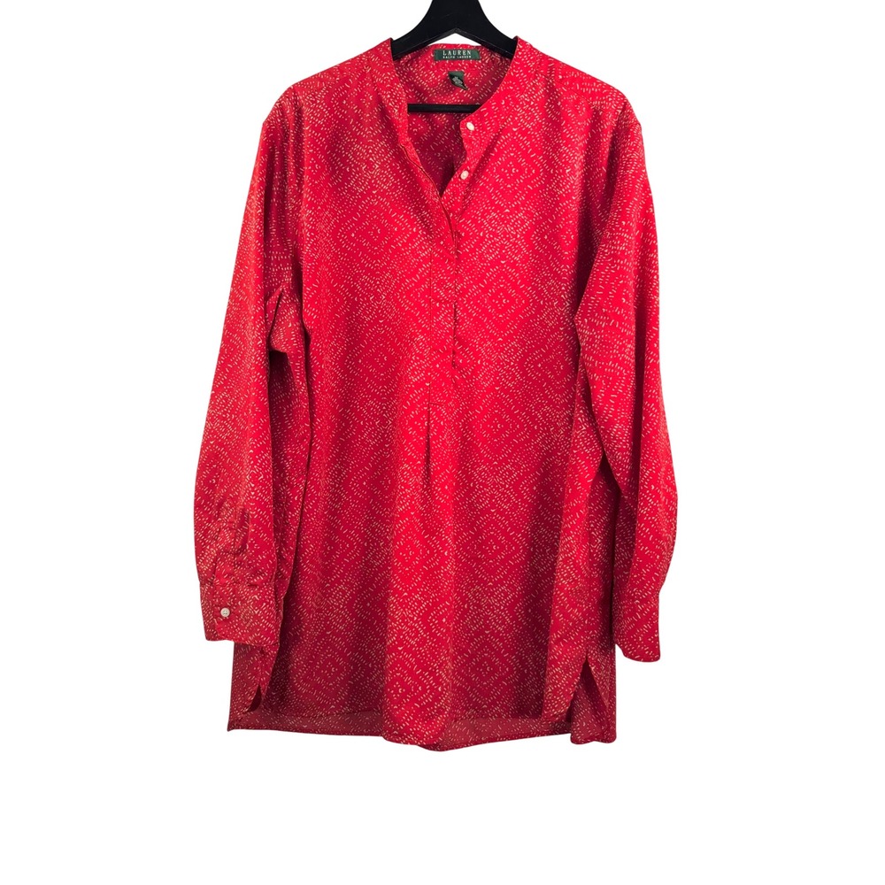 Lauren Ralph Lauren Tunic sz 3X Red Geometric Print Long‎ Sleeve preppy
